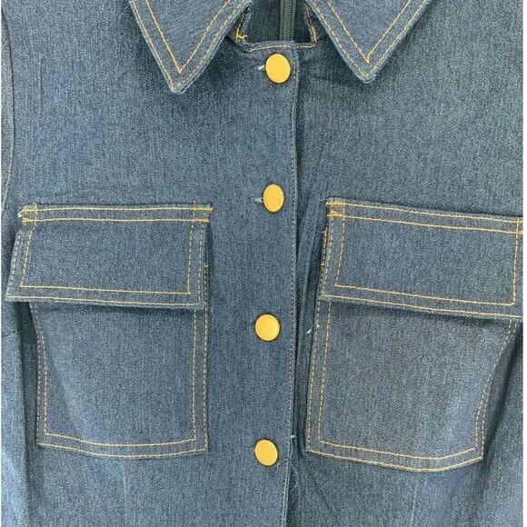 Shelby & Palmer Dress Women Sz 6 Belted Roll Up Sleeve Button Flap Pockets Denim - Picture 6 of 9